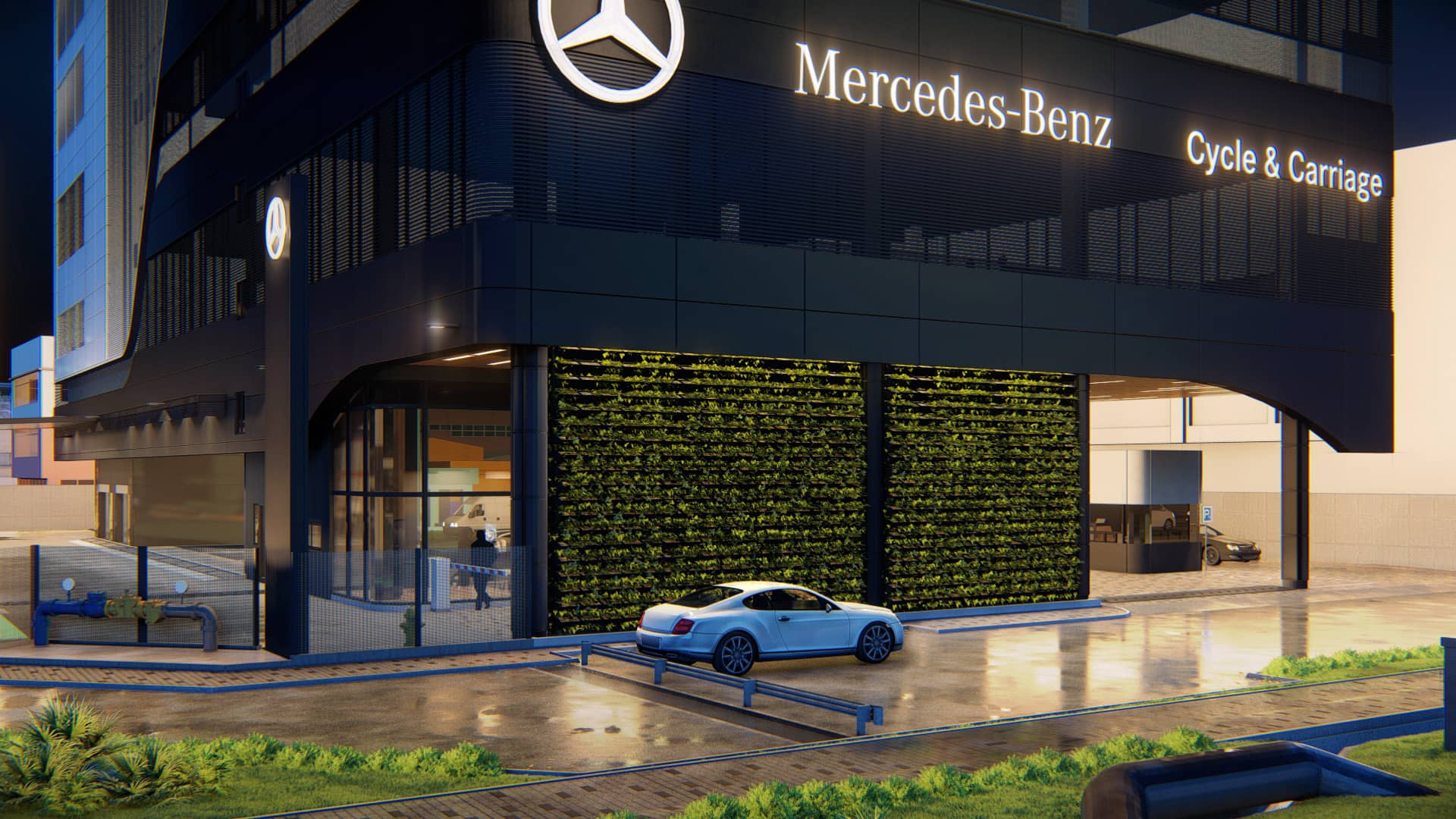 Cycle & Carriage Mercedes Entrance Night